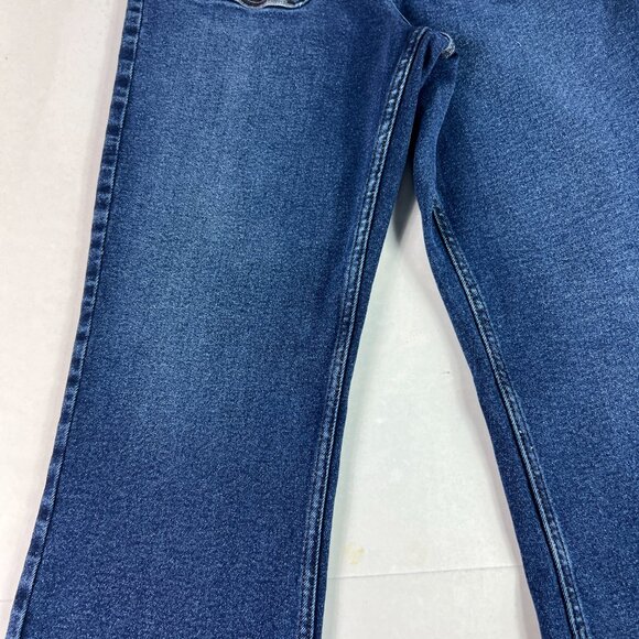 Zara Jeans Women 32 x 25* High Rise Boot Cut Crop Dark Blue Raw Hem Denim Tag 12 - Picture 4 of 16